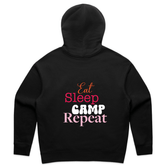 Eat Sleep Camp Repeat Hoodie – women's camping hoodie in black by Mums Who Caravan and Camp