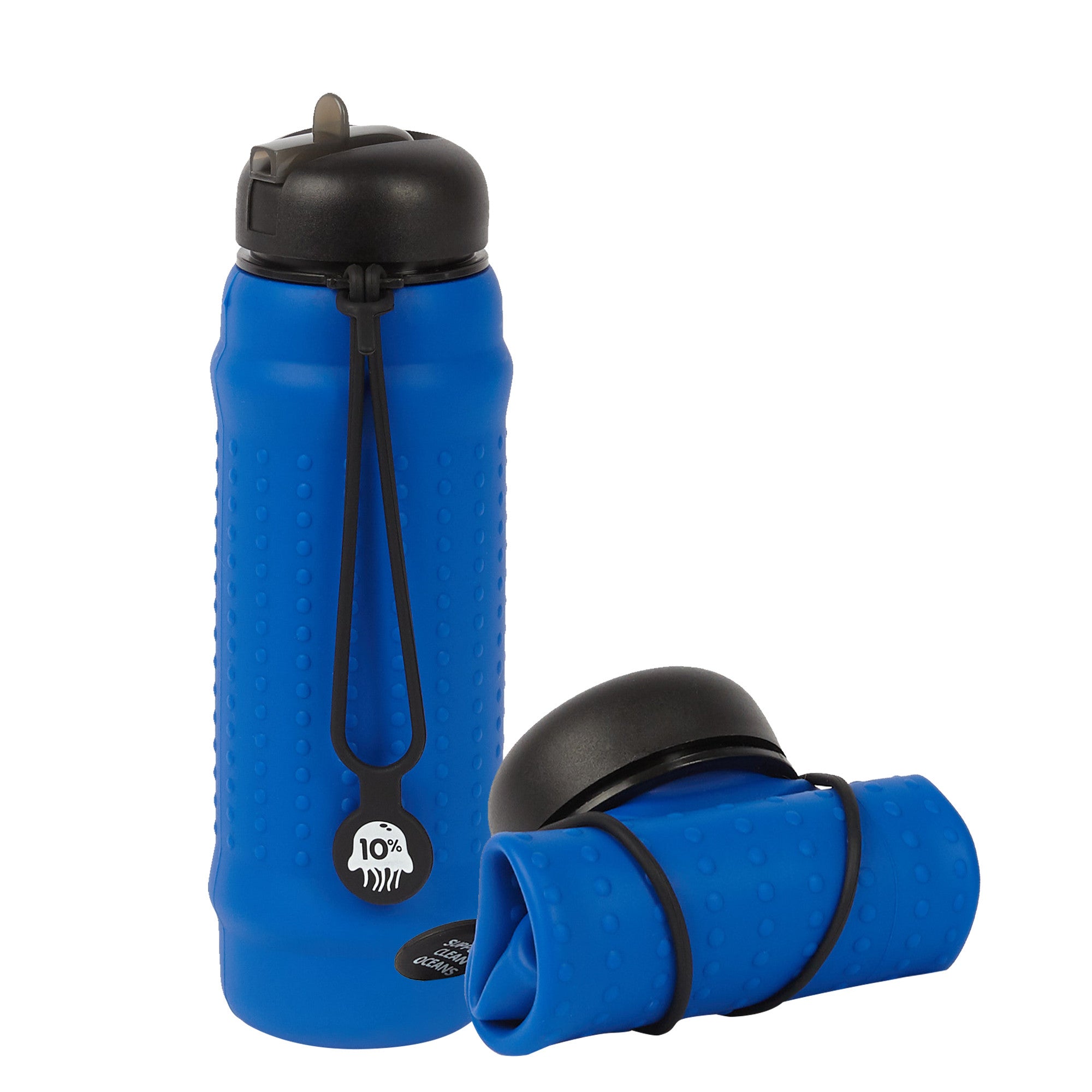 Roll A Bottle -Cobalt, Black + Black, Collapsible Water Bottle - MWCAC
