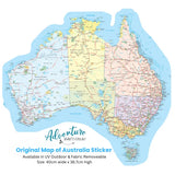 Map of Australia Sticker in the Original rainbow colourway showing towns and National Parks