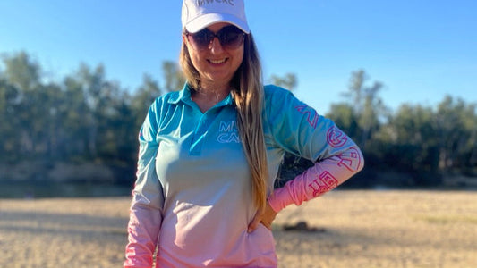 Australian mum and kids wearing UPF50+ long sleeve fishing shirts while camping outdoors