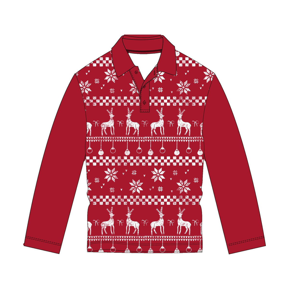 Reindeer Fair Isle Red UPF50+ Fishing Shirt