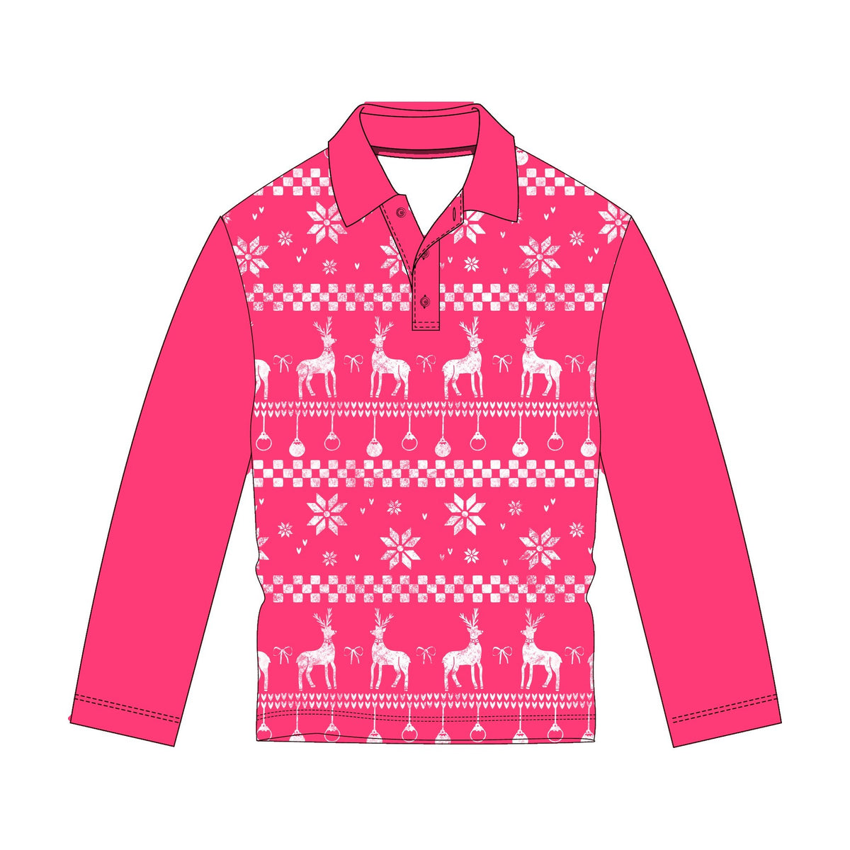 Reindeer Fair Isle Pink UPF50+ Fishing Shirt