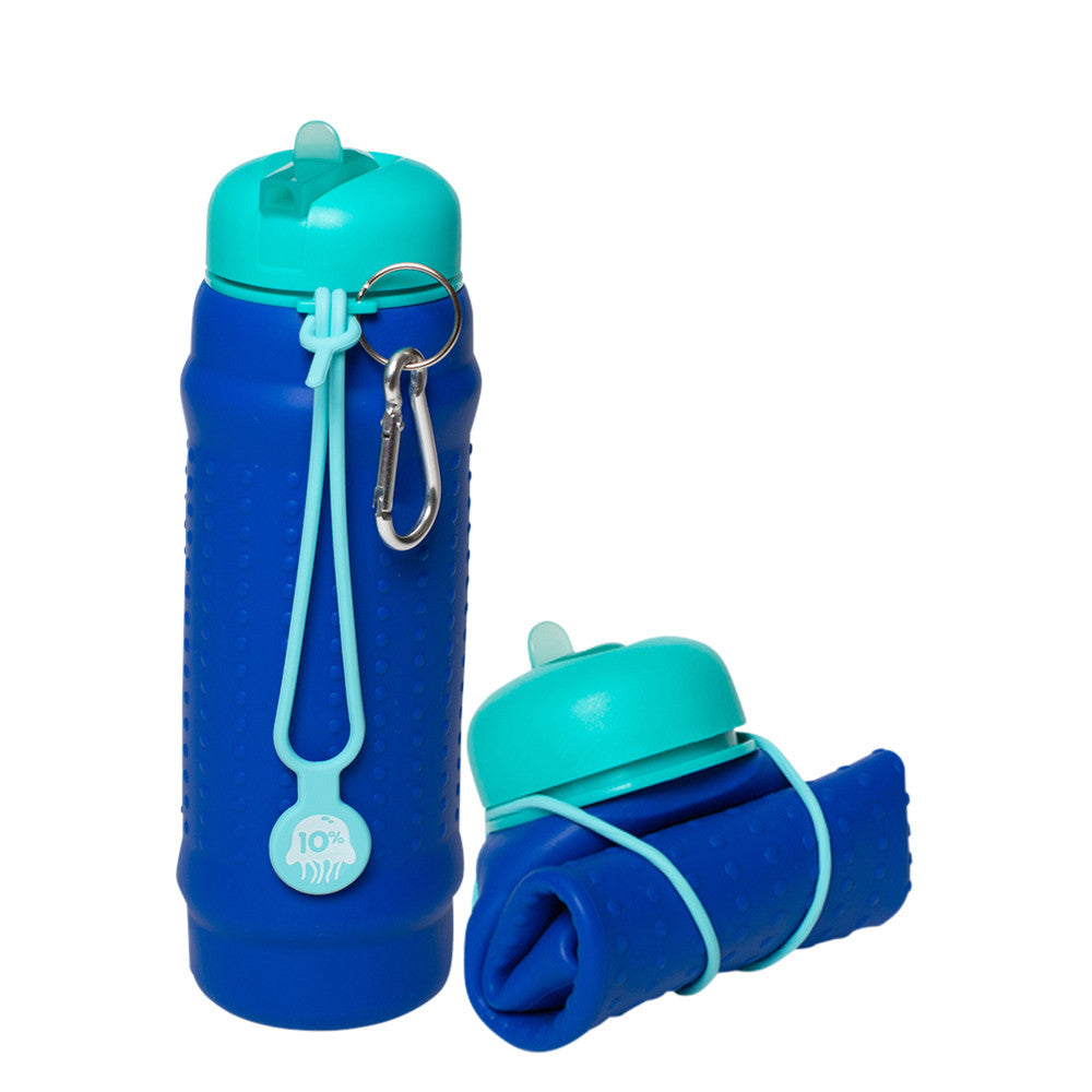 Roll A Bottle - Cobalt, Teal Lid, Aqua Strap Collapsible Bottle - MWCAC