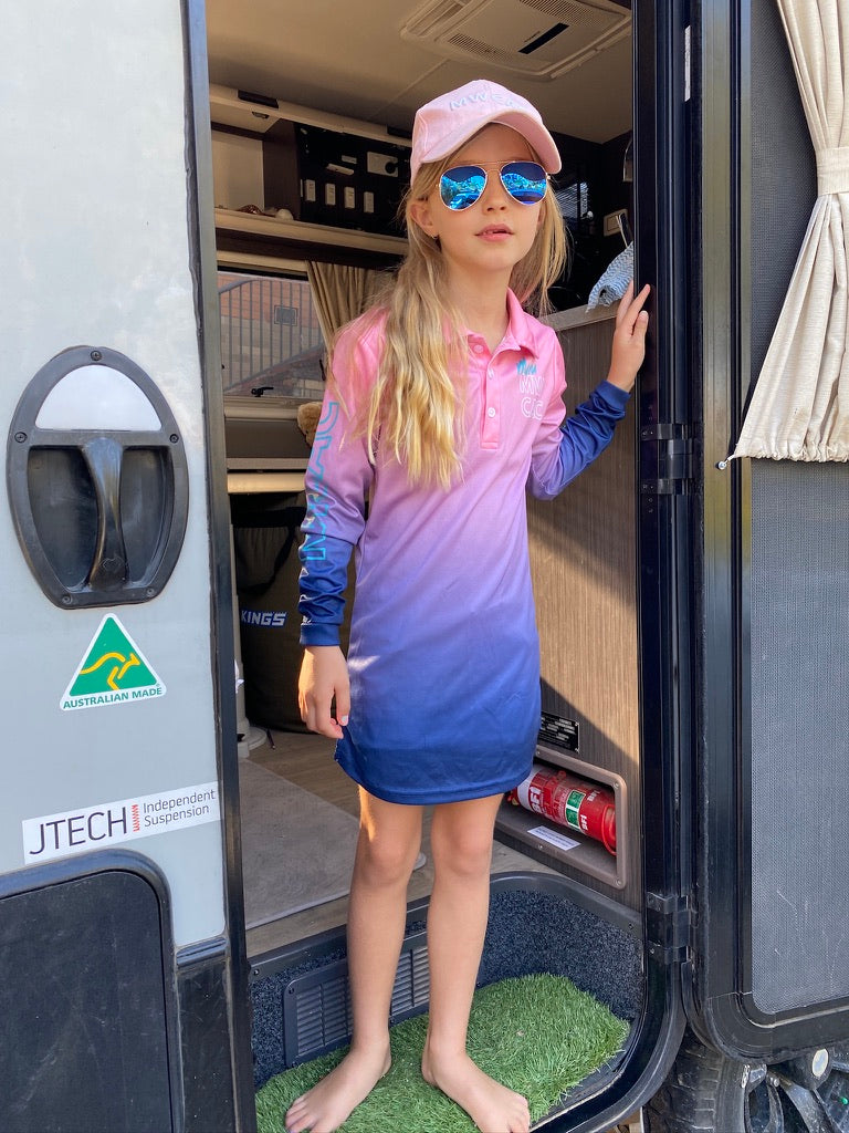 Kids Fishing Shirt Dress - Ocean - UPF50+ Sun Protection PRE-ORDER - Mums Who Caravan and Camp