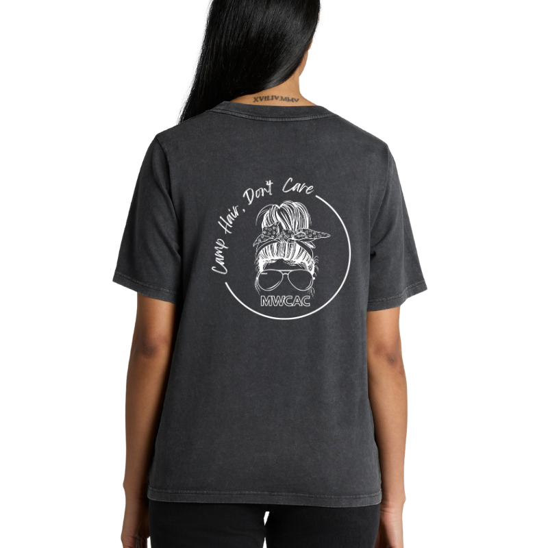 Camp Hair Don't Care Model Wearing T-Shirt