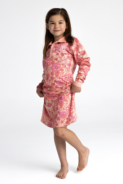 Kids Fishing Shirt Dress - Boho Floral Peach - UPF50+ Sun Protection * Pre-order