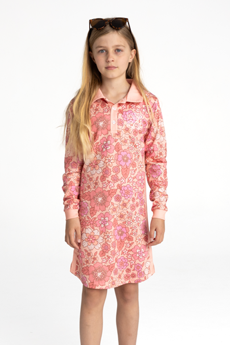 Kids Fishing Shirt Dress - Boho Floral Peach - UPF50+ Sun Protection * Pre-order