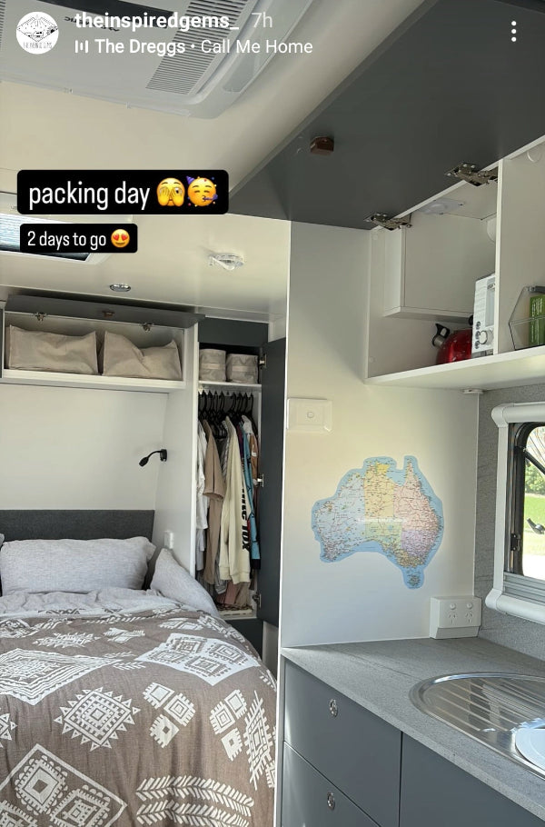 Map of Australia sticker mounted on a caravan wall