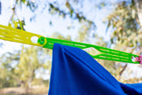 Close up of how the pegless clothesline slides grip clothing without pegs