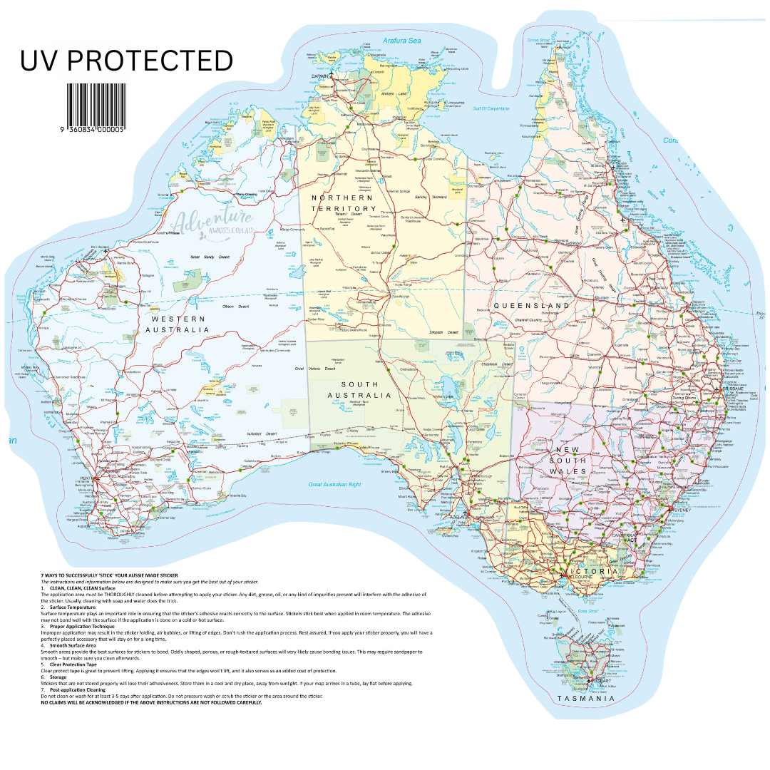UV Outdoor permanent finish Map of Australia caravan sticker