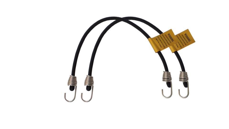 The two heavy duty bungee cords with stainless steel hooks included in the pack